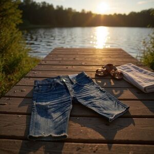 Rag  And Bone Highrise Fits Ling Denim Dark Blue Shorts With A Raw Hem